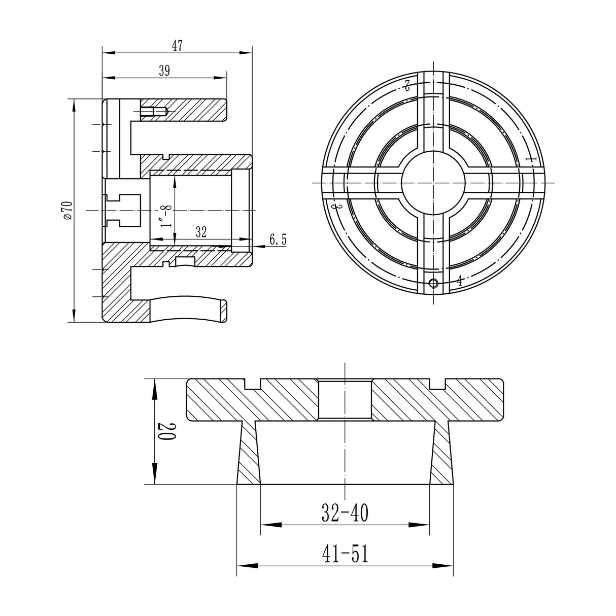 BMWOOD CK-G2.75 2.75" 4 Jaw Key Self-Centering Chuck, Thread 1"X8TPI, with Dovetail Jaws, Wood Screw, Two Nylon Washers, T Handle Allen Key for Woodturning Lathe. BMWOOD