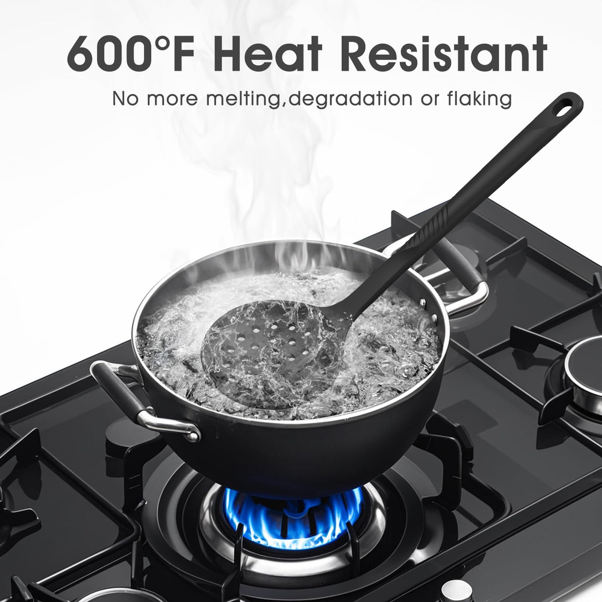 Silicone Cooking Utensils Set - 600°F Heat Resistant, Nonstick Kitchen Utensil Set with Spatulas, Spoons, Whisk, Tongs, BPA Free, Dishwasher Safe, Black USECANO