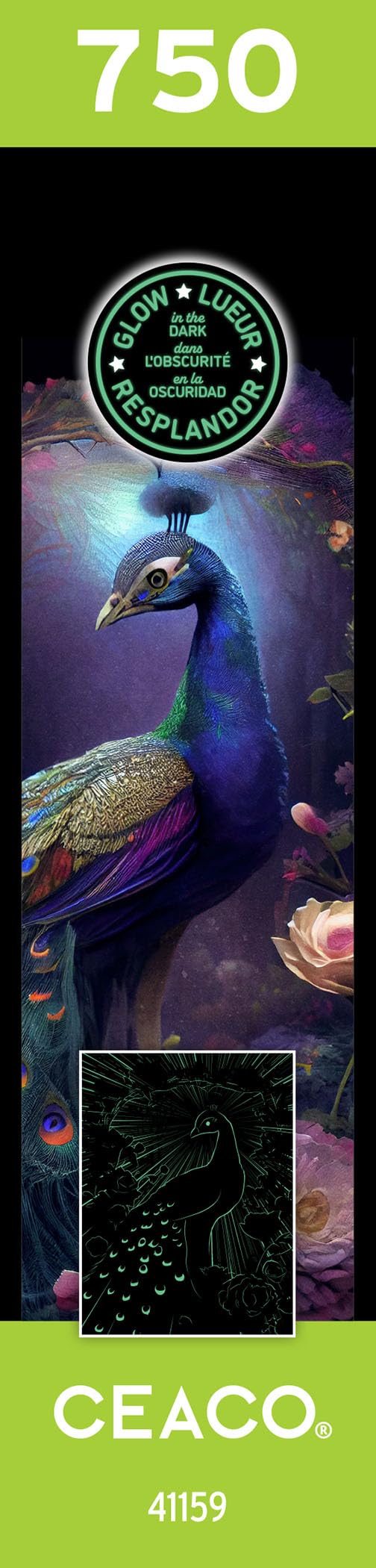 Ceaco - Glow in The Dark - Peacock Glow - 750 Piece Jigsaw Puzzle Ceaco