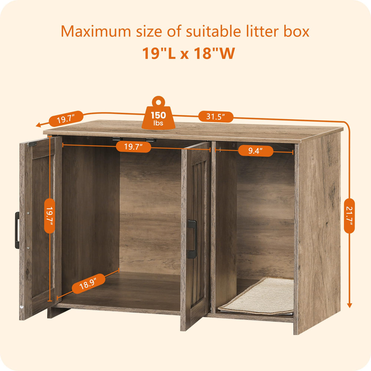 DWANTON Litter Box Enclosure, Cat Litter Box Furniture Hidden, with Scratching Mat, Wooden Cat Washroom Indoor, 31.5" L x 19.7" W x 21.7" H, Greige Dwanton