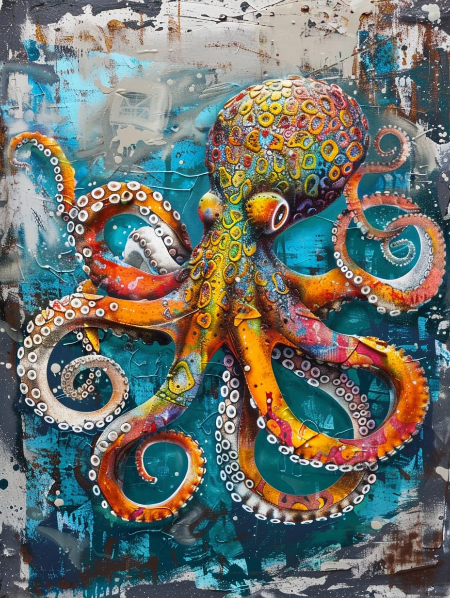 Bimkole Paint by Numbers Kit for Adults Beginner Octopus, DIY Oil Painting Kit on Canvas with Paintbrushes and Acrylic Pigment, for Paint by Numbers for Beginner, for Home Wall Decor (16x20Inch)wB2596 Bimkole