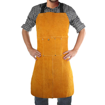 Benozit Leather Welding Apron, Flame & Spark Resistant Bib, Safety Smock, Protective Clothing Gear for Blacksmiths, Welders & Woodworkers, 23x35 inches