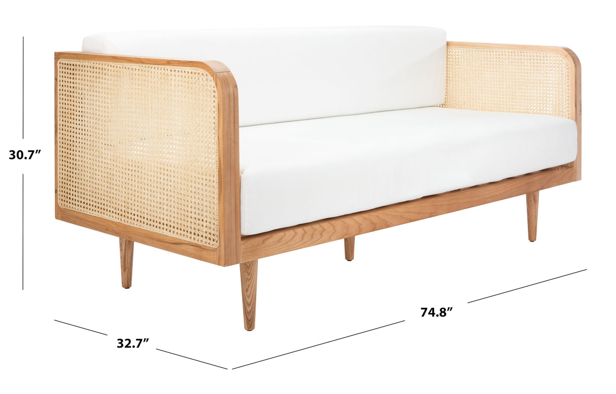 Safavieh Couture Helena French Mid-Century Natural and Beige Rattan Daybed, Single Extra Large Safavieh