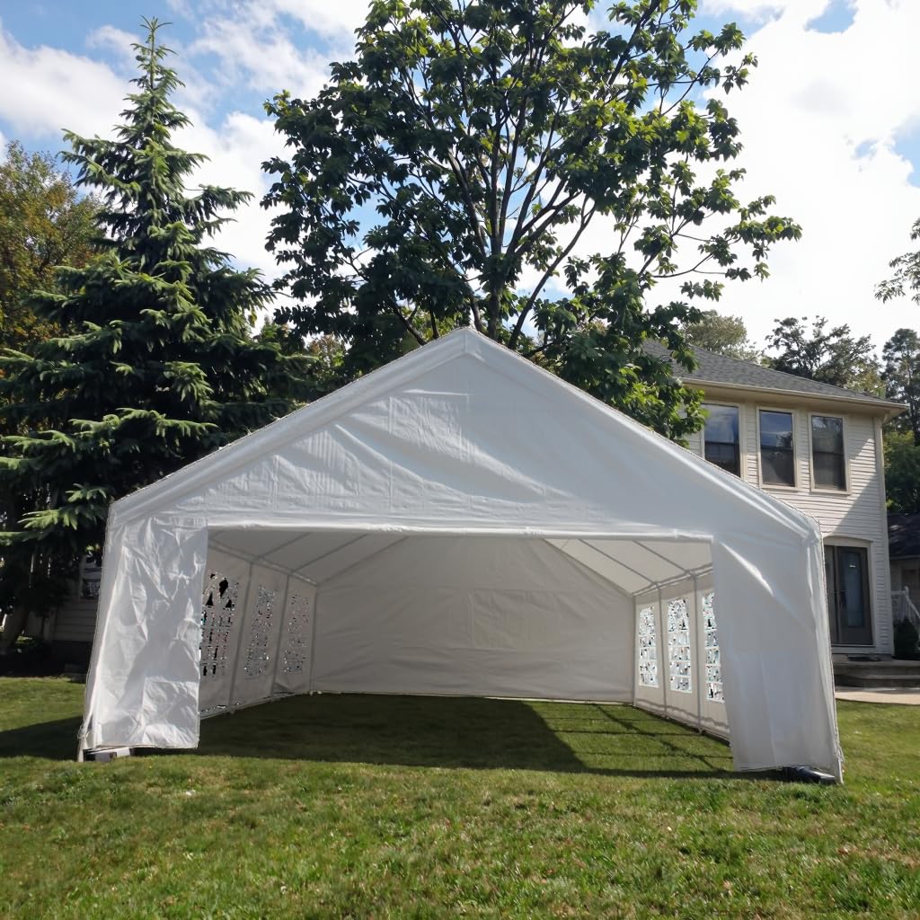 Wekuku 20x30ft Heavy Duty White Party Tents for Weddings, Events, Carports & Gazebos-Durable Weather-Big Marquees with Steel Frame & Anchors Included Wekuku