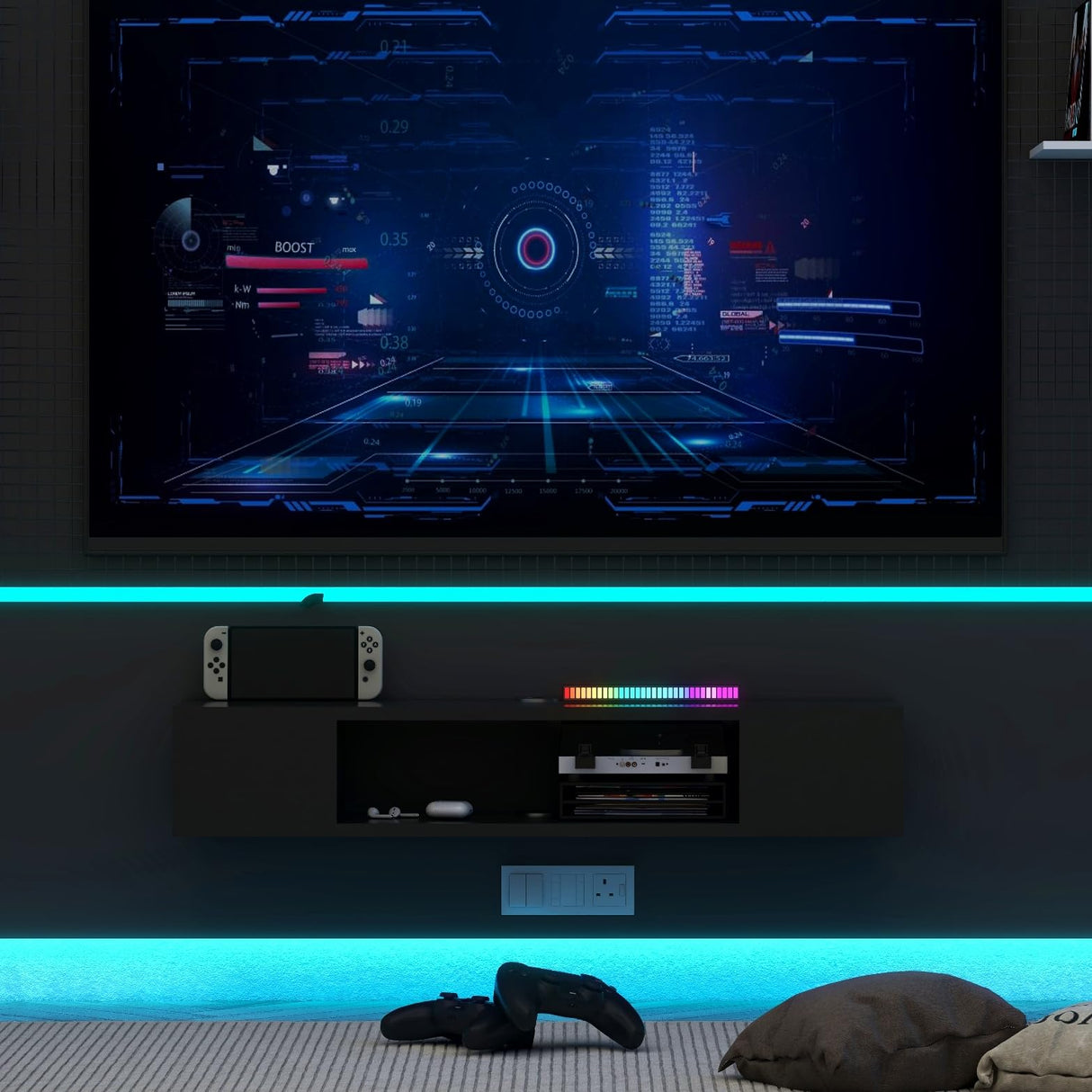 GHC Floating TV Stand, Wall Mounted Entertainment Center and Cabinet Shelf, TV Console with Storage,Media Console for DVD Player, Space-Saving Under TV Shelf for Bedroom, Living Room (Black) GHC