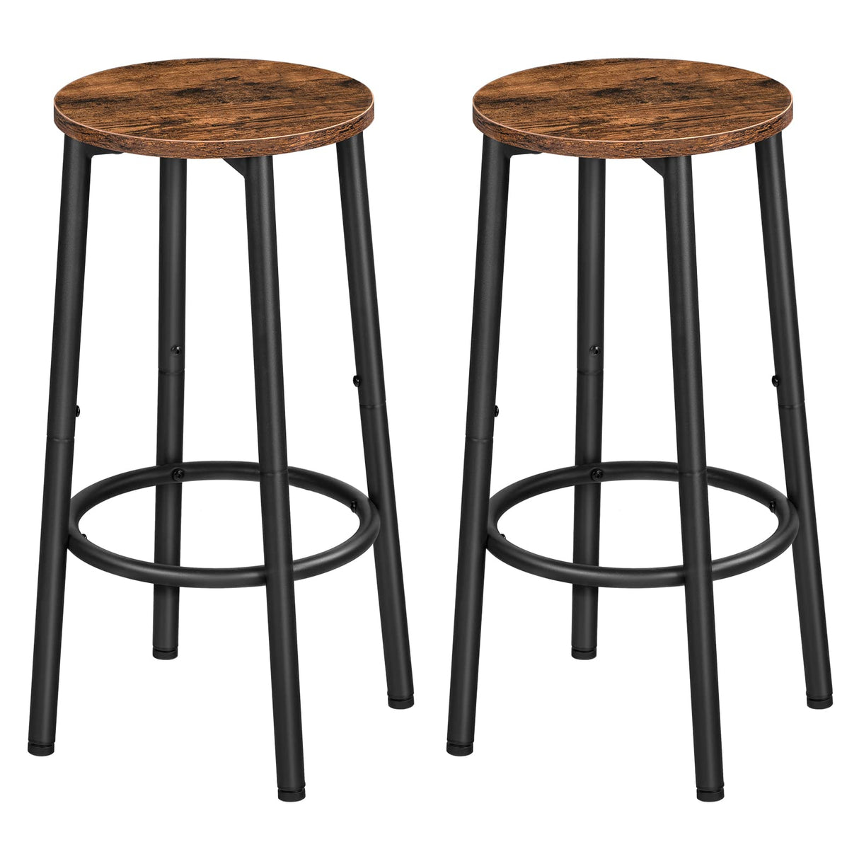 HOOBRO Bar Stools, Set of 2 Bar Chairs, Kitchen Round Height Stools with Footrest, Breakfast Bar Stools, Sturdy Steel Frame, for Dining Room, Kitchen, Party, Easy Assembly, Rustic Brown BF03BY01 HOOBRO