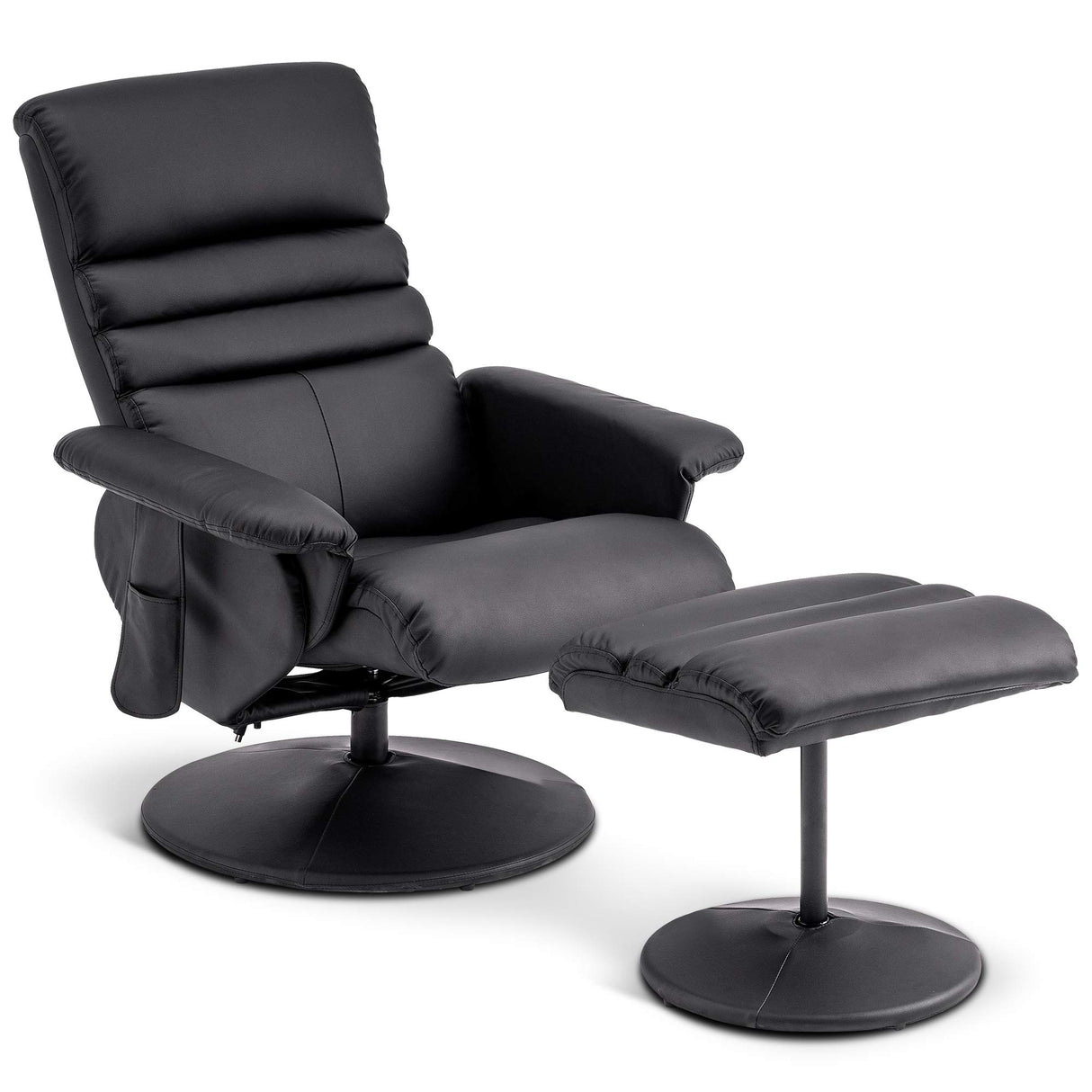 MCombo Recliner with Ottoman, Reclining Chair with Massage, 360 Swivel Living Room Chair Faux Leather 7902 (Black) MCombo