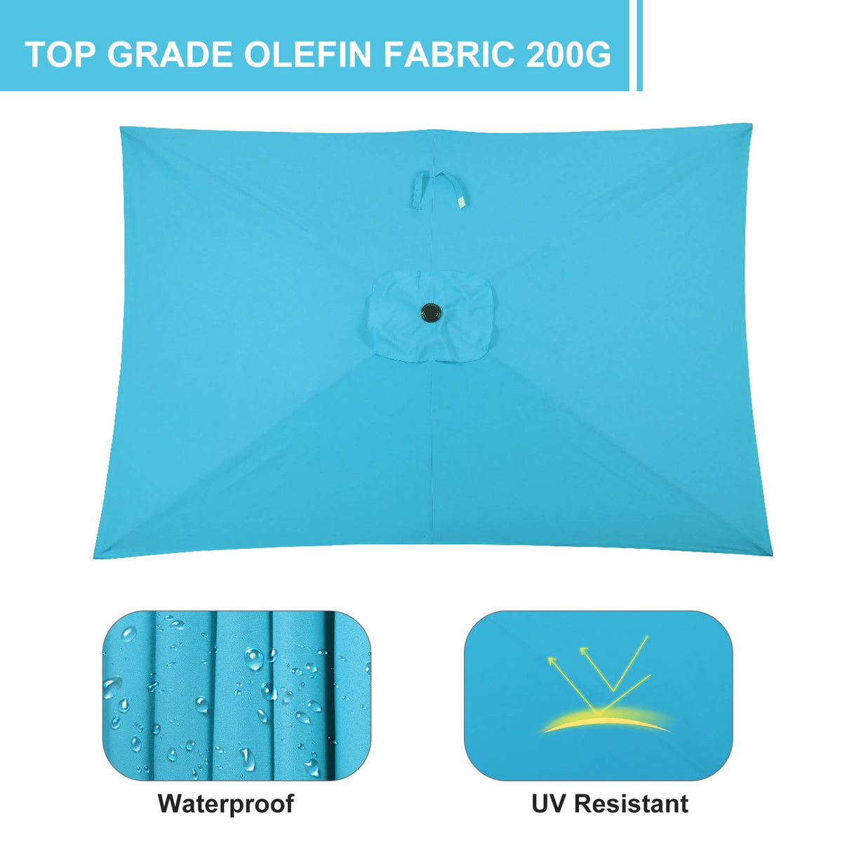 Aok Garden 6.5x10 ft Rectangular Patio Umbrella Outdoor Market Table Aluminum Pole Umbrella with Tilt and Crank 6 Sturdy Ribs for Deck Lawn Pool, Lake Blue Aok Garden