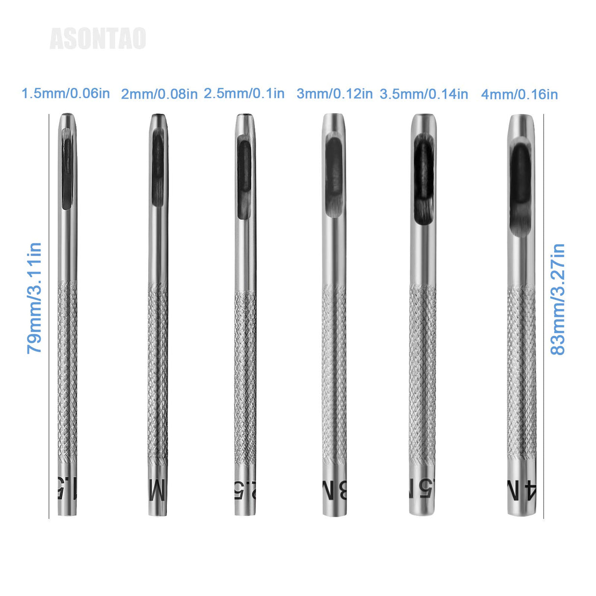 6PCS Hollow Leather Hole Punch Set (1.5mm-4mm) for Belts, Watch Bands, Leather Craft, Round Hole Punch Tool for Belt, DIY, Leatherworking, Repair Tools -ASONTAO AsonTao