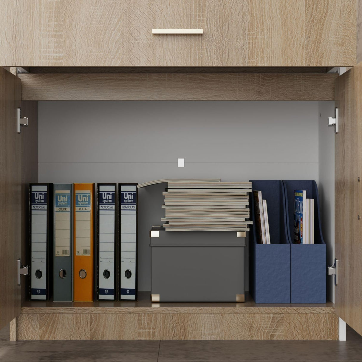 FAMAPY Reception Desk with Drawer & Cabinet, Reception Counter Desk with Keyboard Tray, Front Reception Table Retail Counter for Checkout, for Office Store, Oak and White, 25.2”D x 87.2”W x 47.2”H FAMAPY