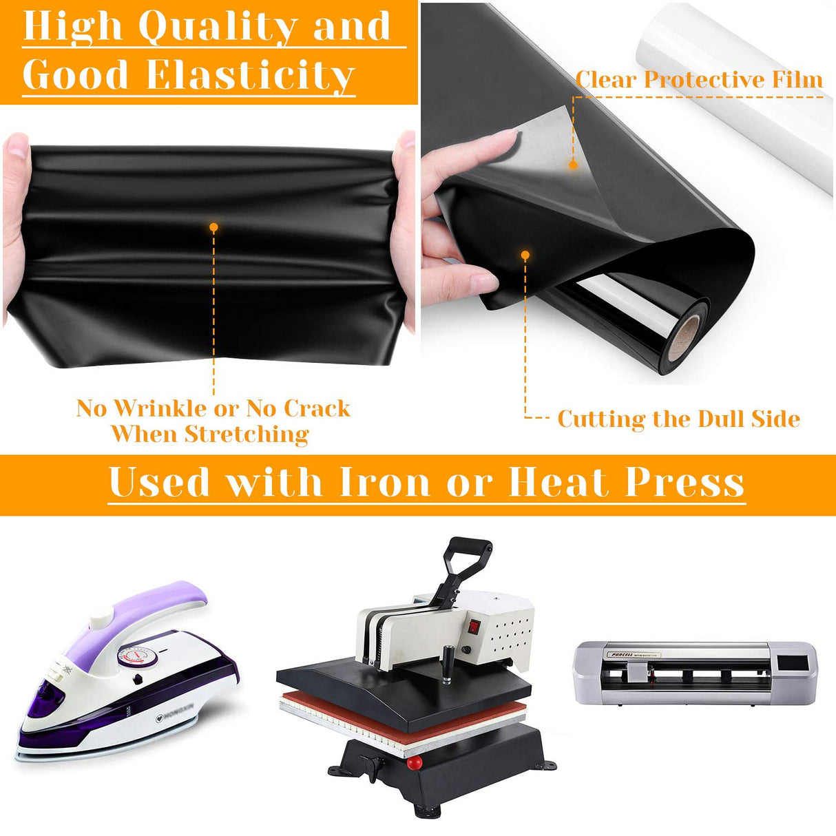 12" x 24ft Heat Transfer Vinyl Rolls, Flasoo 2 Rolls Black and White HTV Iron on Vinyl for Shirts, Compatible with Cricut, Cameo, Heat Press Machines, Sublimation (12 Inches by 12 Feet Per Roll) Flasoo