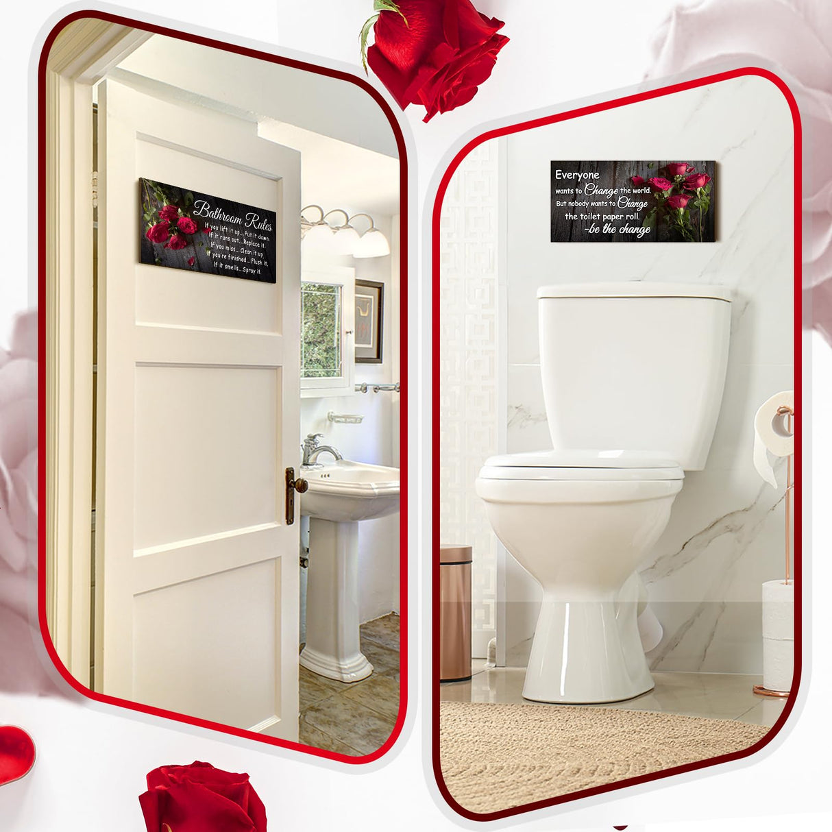 2 Pieces Funny Teal Bathroom Signs Beach Theme Bathroom Wall Decor Teal Bathroom Accessories Farmhouse Toilet Rustic Wooden Signs(Rose Style) Jetec