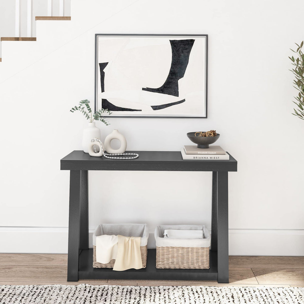 Plank+Beam Solid Wood Console Table with Storage, 46.25 Inch, Sofa Table with Shelf, Narrow Entryway Table for Hallway, Behind The Couch, Living Room, Foyer, Easy Assembly, Black Plank+Beam