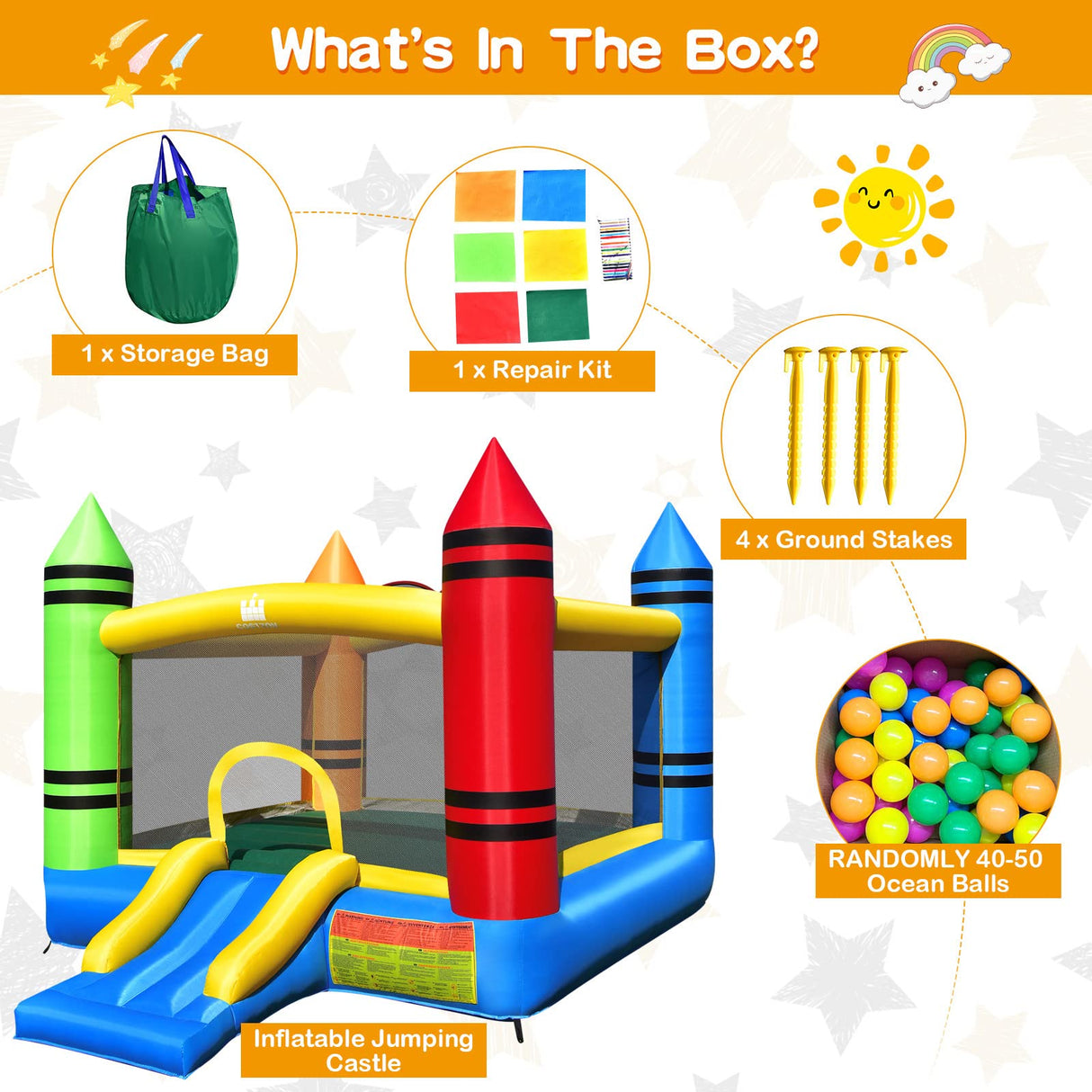 Costzon Inflatable Bounce House, Party Castle Bouncy House for Kids 12ft L x 9ft W x 6ft H Indoor Outdoor Fun with Large Jumping Area & Fun Slide, Toddler Bounce House for Backyard Birthday Gifts Costzon