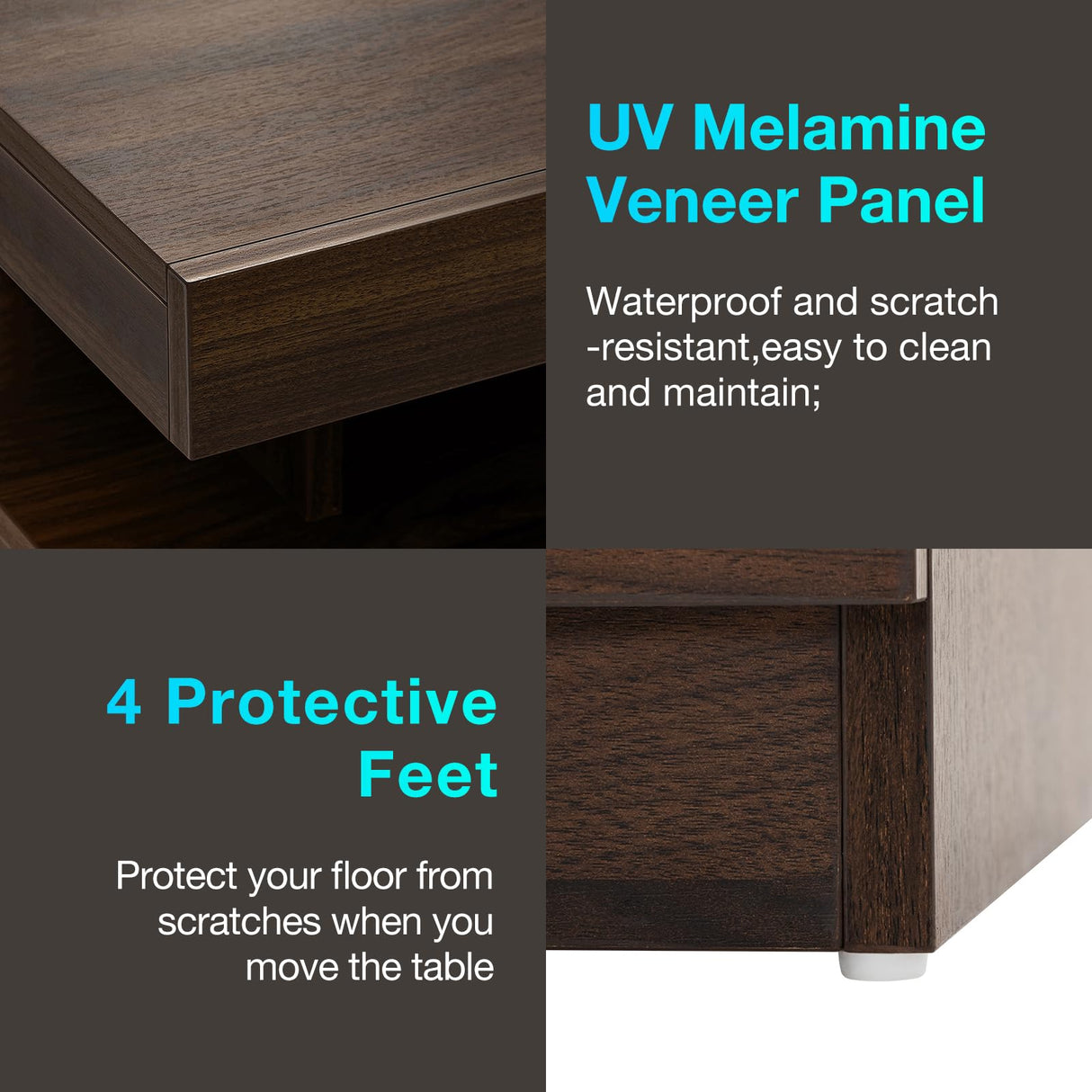 HOMMPA LED Nightstand with Wireless Charging Station Dark Walnut Wood Bedside Table with Led Light Smart Nightstand USB Port Type C Night Table with 2 Drawers Mid Century LED Night Stand for Bedroom HOMMPA