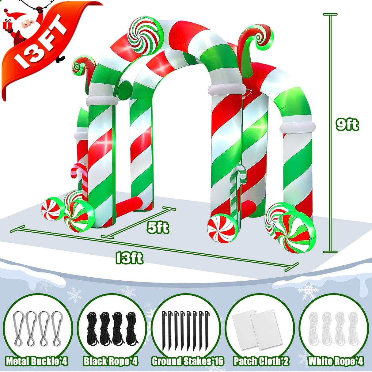 Kalolary 13FT Christmas Archway Inflatables with LED Light, Giant Xmas Candy Arch Inflatable Stereoscopic Blow up Christmas Outdoor Yard Decorations for Square Shopping Mall Lawn Garden Holiday Party Kalolary