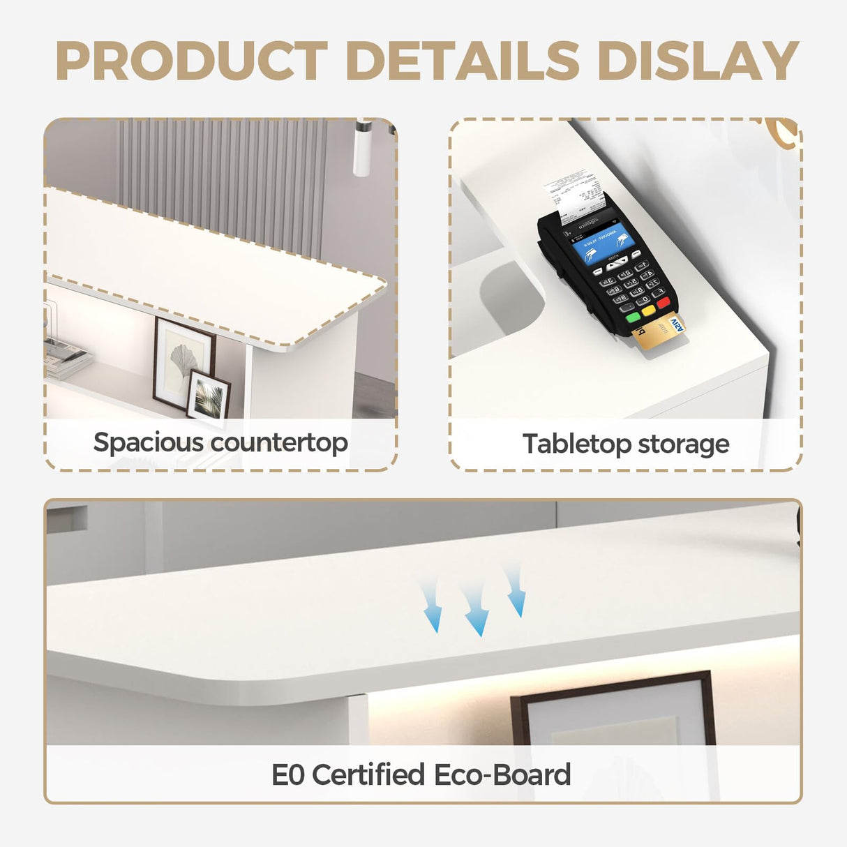 Anzhap Reception Desk with Counter - Front Desk Reception Counter with Hidden Cable Management, Lockable Drawer and Storage Cabinet for Salon,Office,Lobby,Cashier (White+Natural/Right,59"L*19"W*39"H) Anzhap