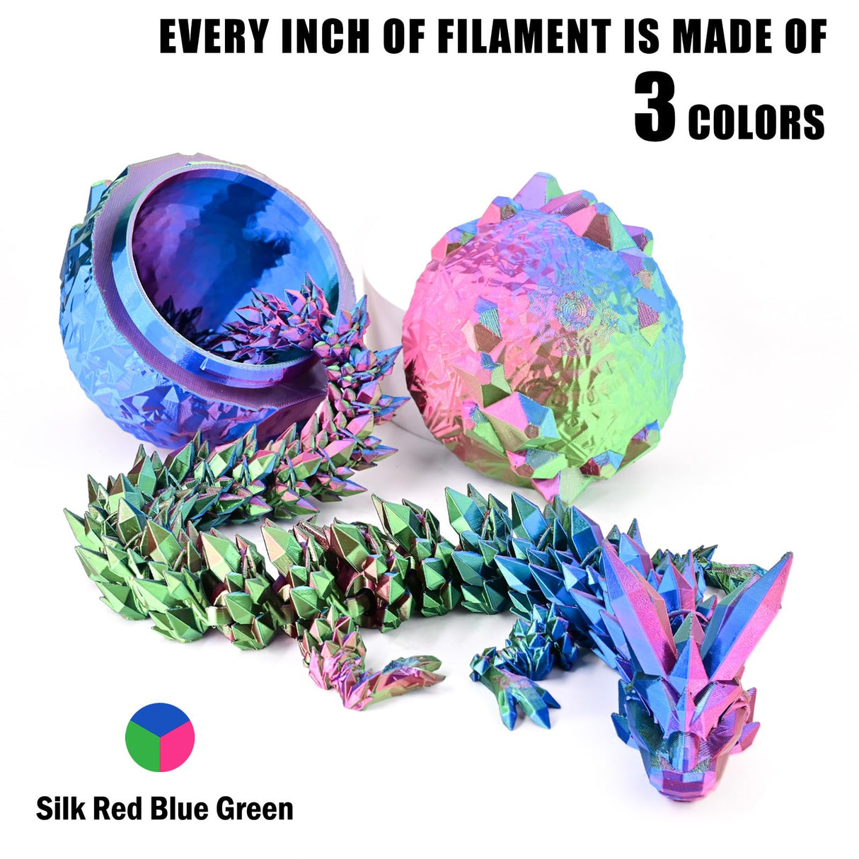 OVV3D Silk PLA Filament, 3D Printer Filament Tri-Colors Coextrusion PLA Filament 1.75mm, Rainbow PLA Filament with Silk PLA Red-Blue-Green, 3D Printing Filament +/-0.02mm, 1kg/2.2lbs OVVNYXE