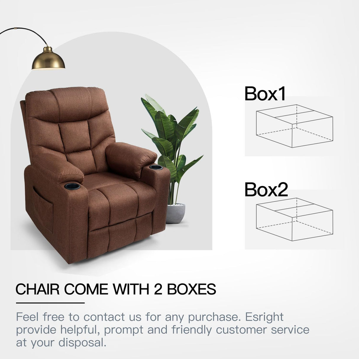 Esright Power Lift Recliner for Elderly, Electric Lift Chair with Heated Vibration Massage,Heavy Duty Electric Recliner with Side Pockets, USB Charge Port & Cup Holders, Brown Esright