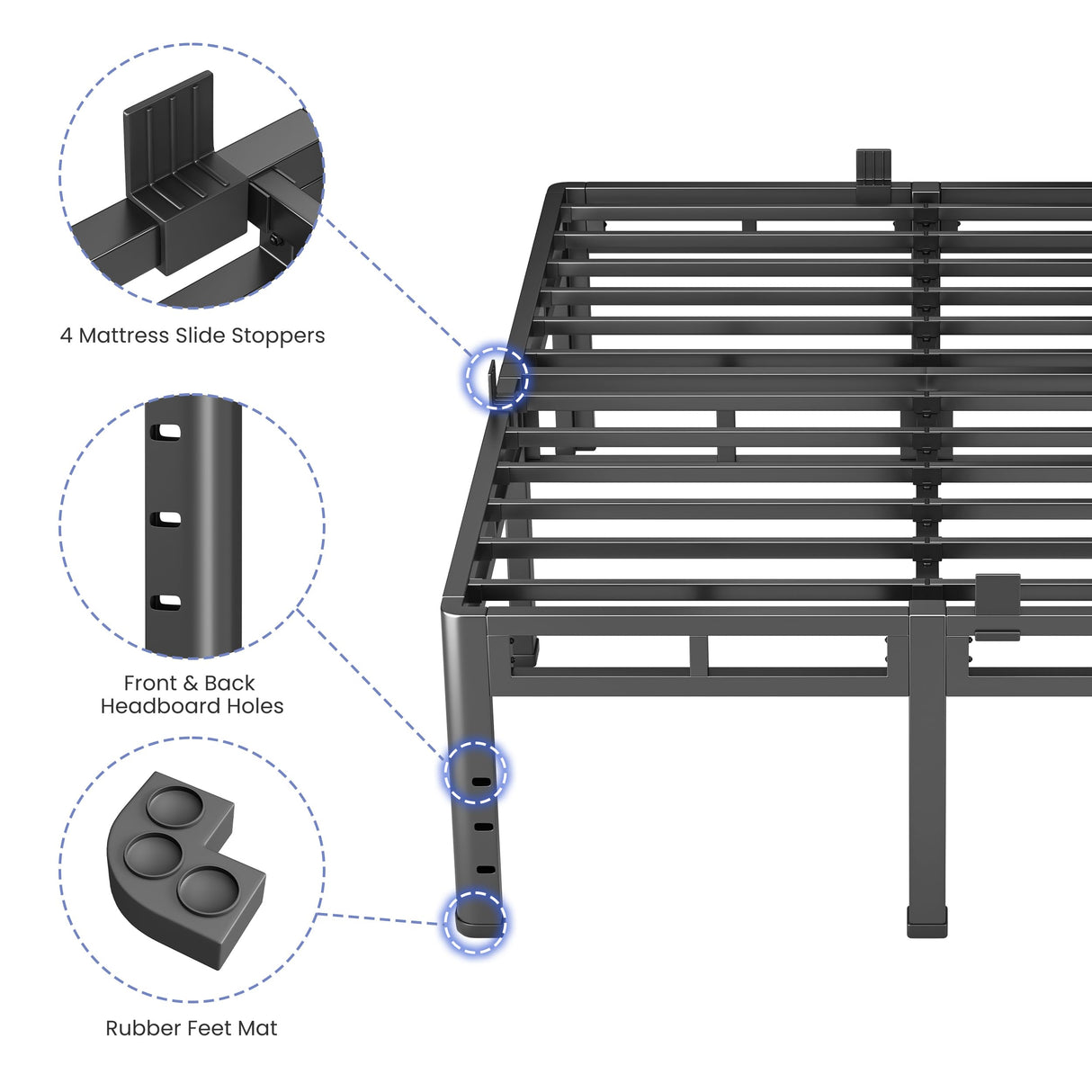 NKZ 24 Inch Queen Size Bed Frame, Metal Bed Frame & Box Spring 2 in 1 Platform with Round Corner Legs, 4000Lbs Heavy Duty Metal Frame, Mattress Slide Stopper, Headboard Hole, Noise-Free, Easy Assembly NKZ
