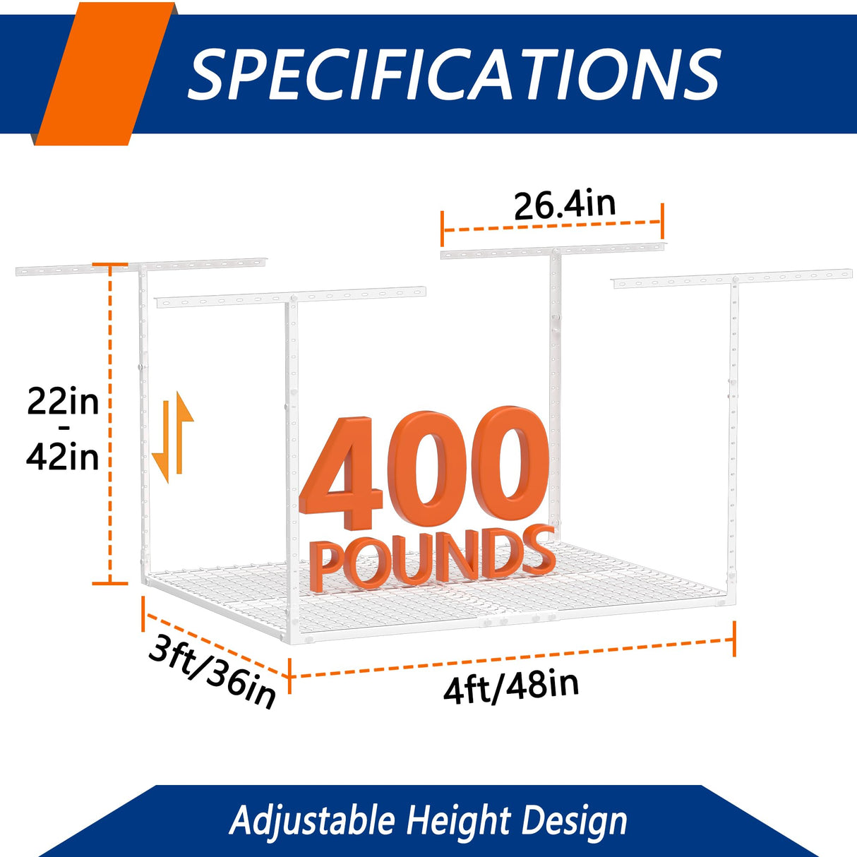 Soywey 3 x 4FT Overhead Garage Storage Rack,Adjustable Ceiling Storage Racks,Garage Shelving Heavy Duty Storage Organizer System,Load 400LBS Weight(White) Soywey