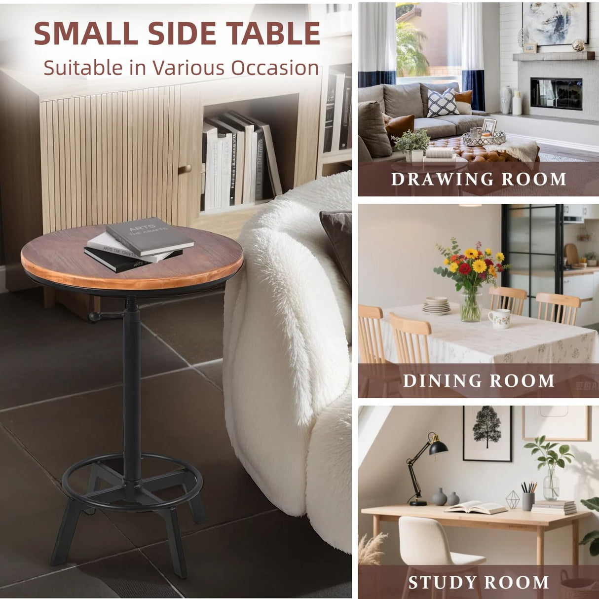 BOKKOLIK Farmhouse Bar Table 30-35.4inch Height Adjustable Rustic Bistro Pub Table for Kitchen Coffee House Vintage Cocktail Table Swivel Wooden Top BOKKOLIK