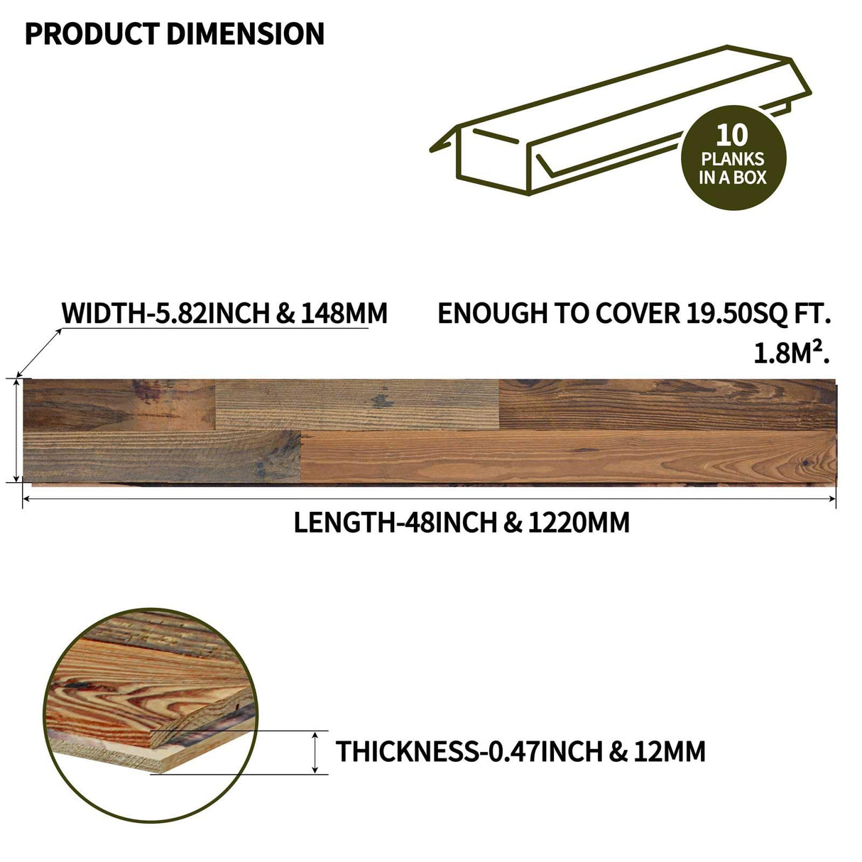 Luxdecor Real Reclaimed Wood Planks for Wall-10 Pieces Easy Nail-Up Shiplap Rustic Style 6" Wide Wood Shiplap Panels for Wall 19.44 Sq Ft (Natural Weathered Brown) Luxdecor