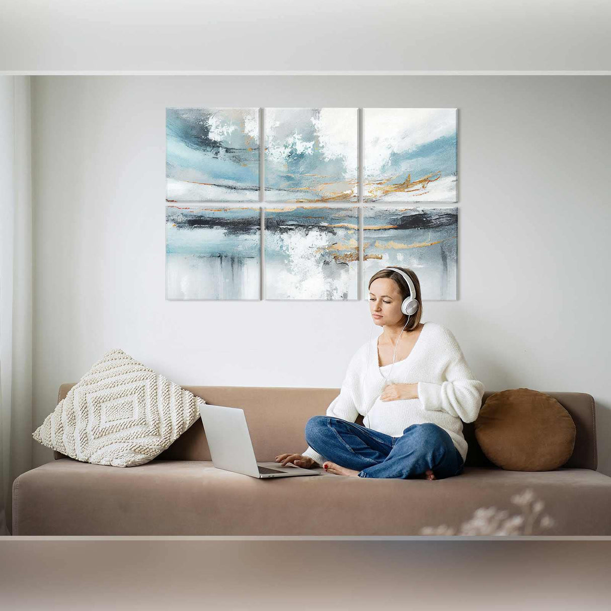 Art Acoustic Panels, 6 Pack Self-Adhesive Large Wall Art Paintings for Wall Decoration, Sound Absorbing Panels for Recording Studio, Living room and Bedroom, 72×48 inch (Lake of the Sky) JBER