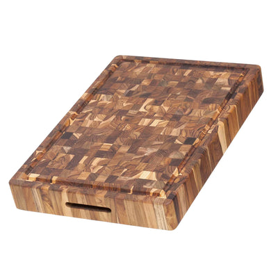 Teakhaus Butcher Block Carving Board - Extra Thick Cutting Board with Juice Groove and Grip Handles - Teak End Grain Wood - Knife Friendly - FSC