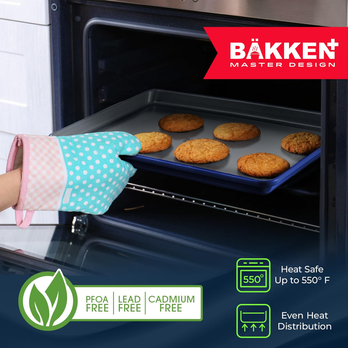 Bakken 8-Piece Stackable Bakeware Set - Ceramic Non-Stick Coating, Baking Sheets, Assorted Baking Pans, PTFE, PFOA & PFOS Free - Healthy Baking, Ergonomic Handles, Cooling Rack, Non-Toxic, Oven-Safe Bakken- Swiss