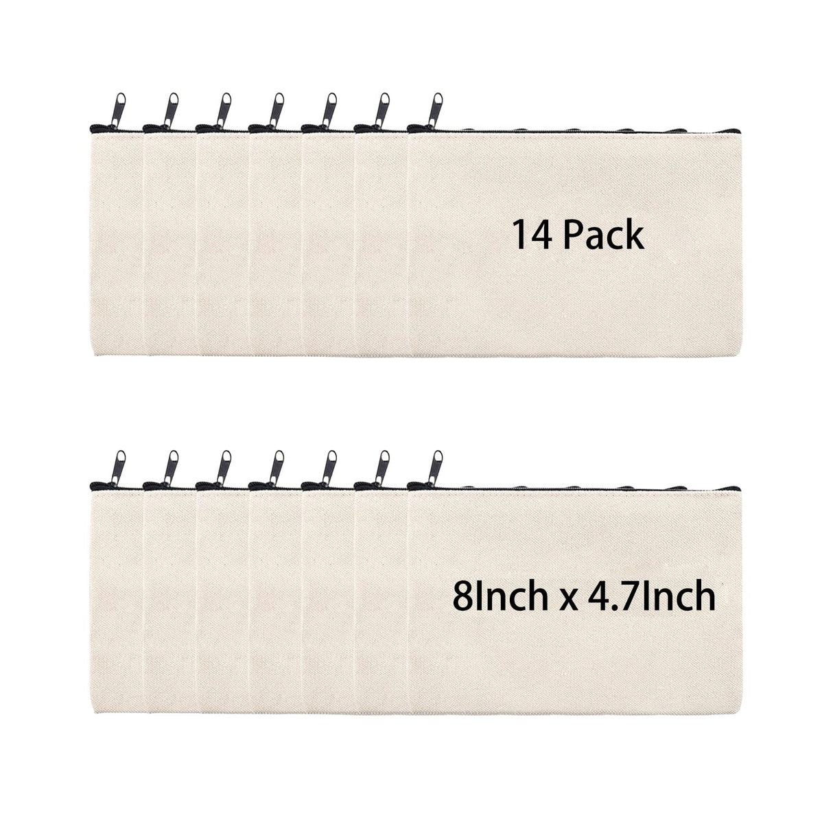 pabues 14 Pieces 8 x 4.7 Inch Blank Craft DIY Canvas Pen Pencil Case- Cotton Canvas Invoice Bill Bag Makeup Bag Cosmetic Bag Multipurpose Travel Toiletry Pouch with Black Zipper pabues