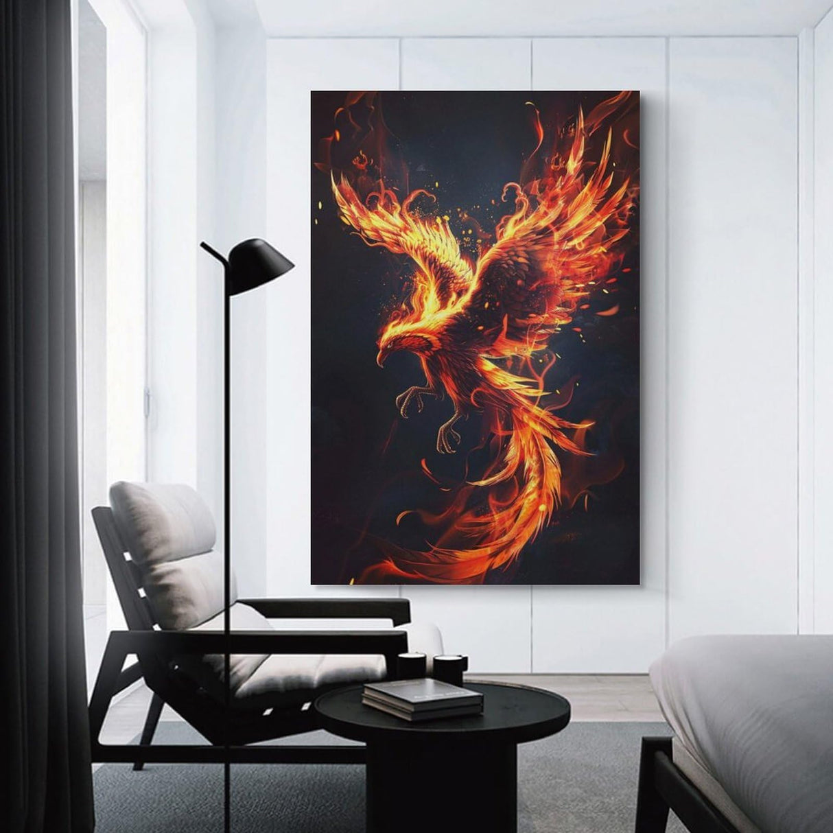 QEOPGNE Phoenix Rising Wall Art Fire Bird Fantasy Phoenix Canvas Art Prints Poster for Bedroom Office Living Room Pictures Paintings Cool Phoenix Wall Decor for Mens Women Unframed 12x18inch(30x45cm) QEOPGNE