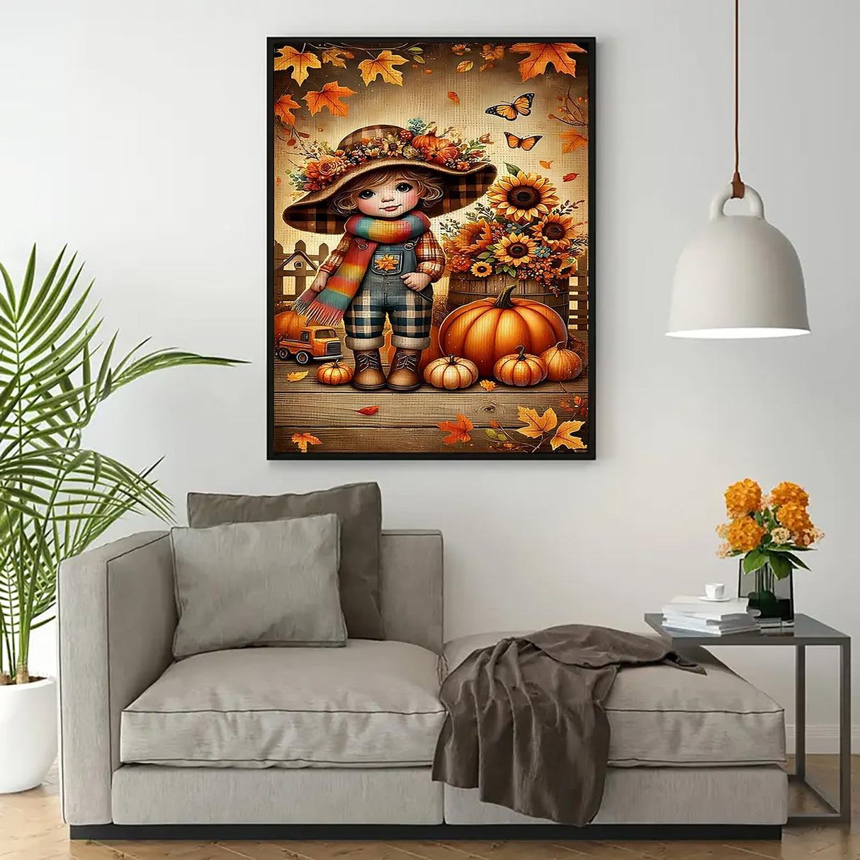 Fall Pumpkin Sunflower Leaf Diamond Art Kits for Adults, 5D Diamond Painting Kits for Adults Beginners, DIY Full Round Drill Diamond Dot Painting Gem Art Kits for Adult, Home Wall Decor 11.8x15.7 Inch VCLKDIY