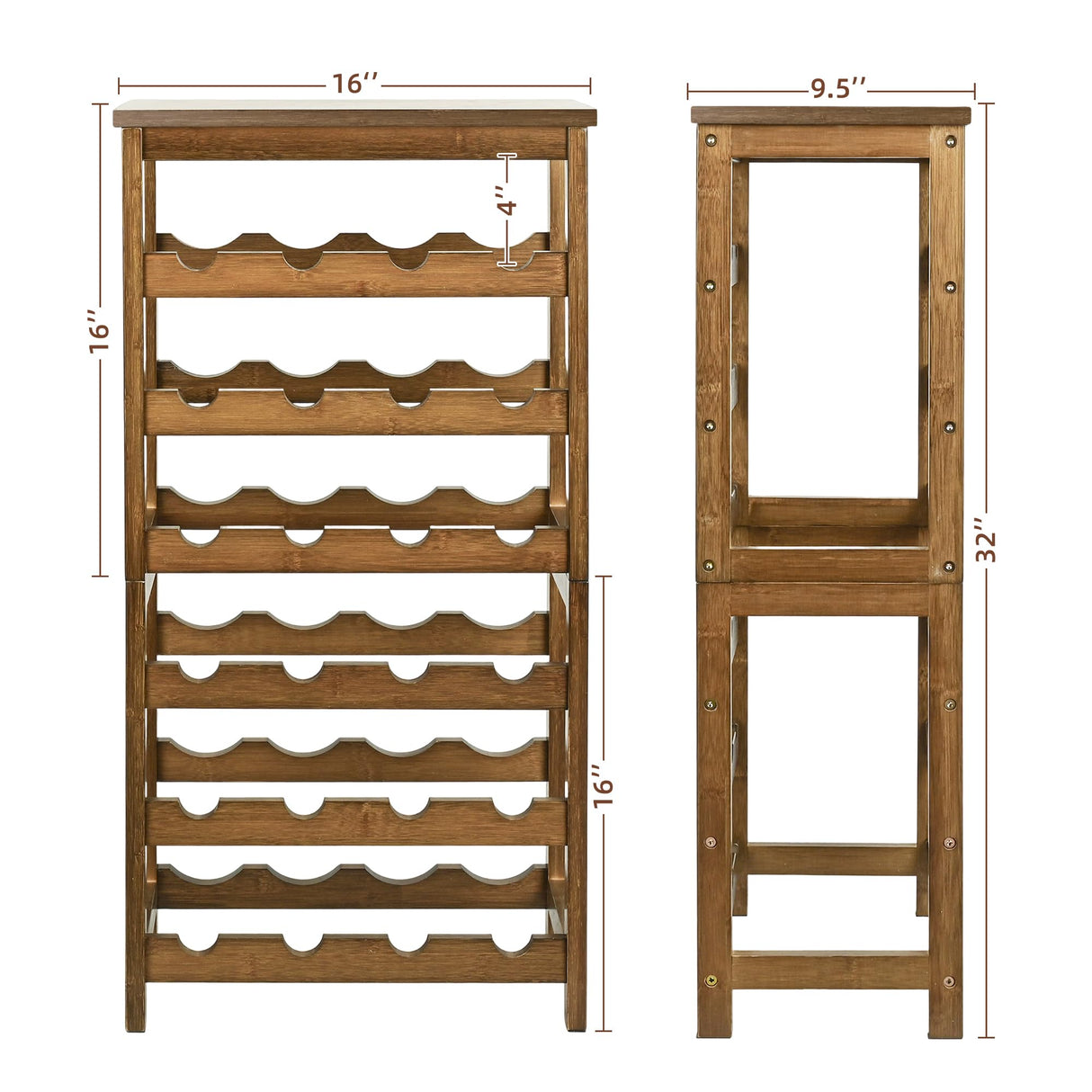 VASMIA Wine Rack Freestanding Floor, 6-Tier Display Wine Storage Shelves with Table Top, 24-Botttle Bamboo Wine Rack Shelf for Kitchen Bar Dining Room Living Room, Walnut VASMIA