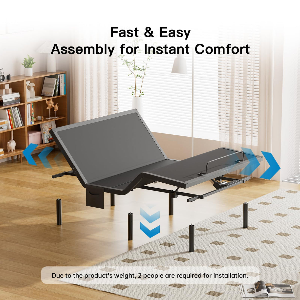Pipishell Split King Adjustable Bed Frame with Massage, Electric Bed Base with App-Controlled, Head & Foot Incline, 4 USB Ports, LED Under-Bed Lighting, 4 Leg Height Options Pipishell