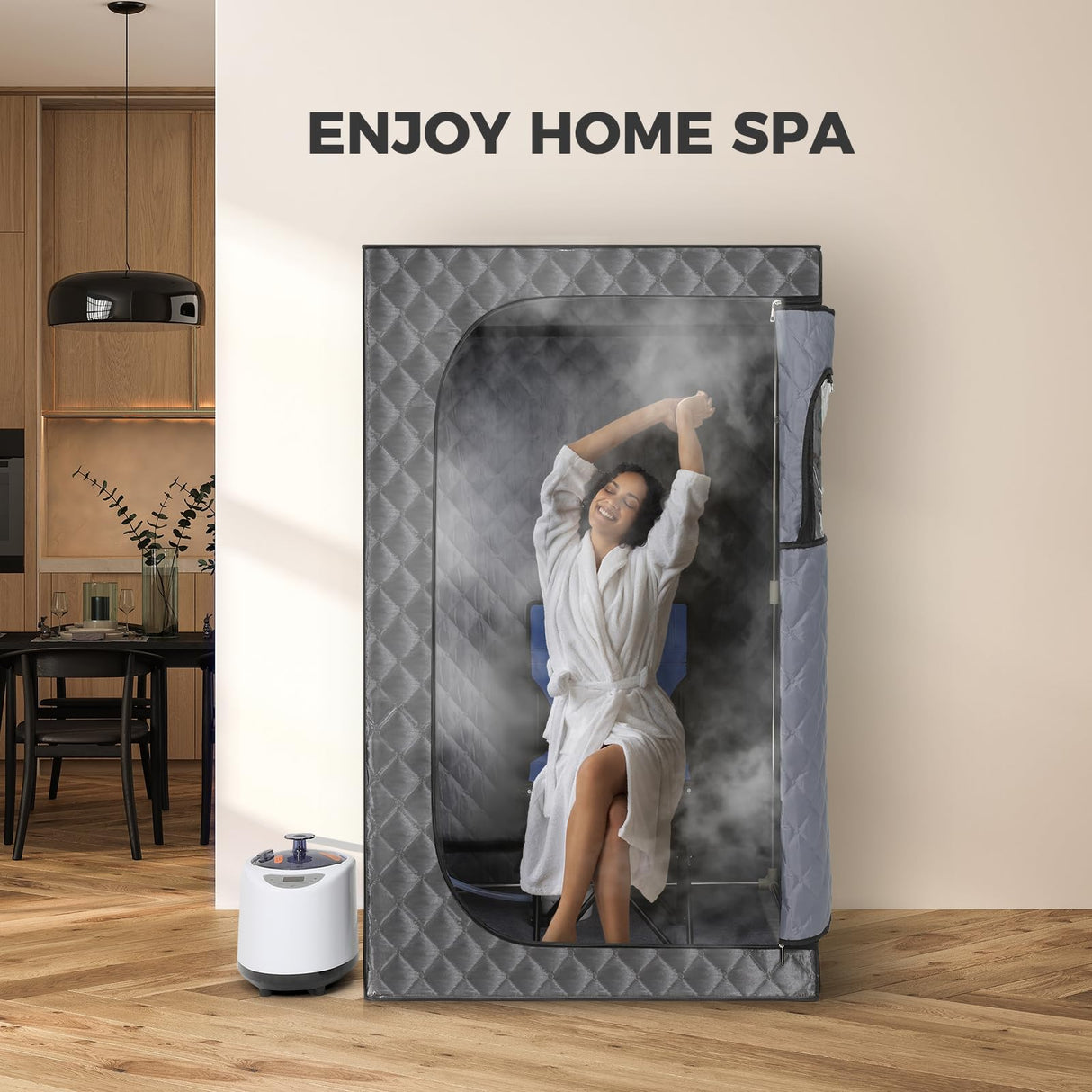 Upgraded Version Portable Sauna for Home Full Body Personal Sauna Steam Sauna Tent at Home Spa with 2.6L 1000W Steam Generator, 90 Minute Timer, Foldable Chair, Remote Control Included(Grey) Steupoek