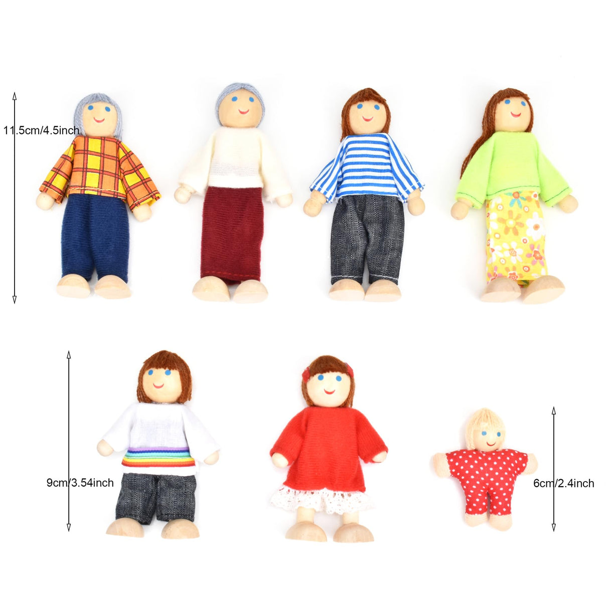 Jzszera Wooden Doll House People of 7 Miniature Figures and 2 Pets, Dollhouse Dolls Family Set Accessories for Girls Toddler Kids Pretend Play and Imaginative Fun Jzszera