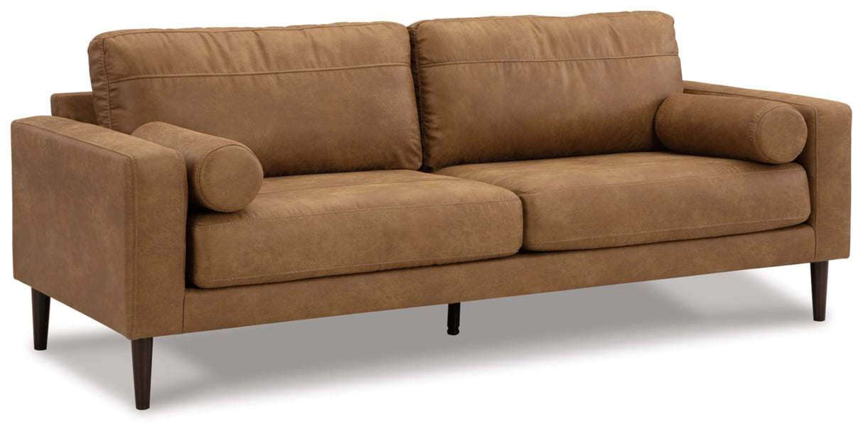 Signature Design by Ashley Telora Modern Faux Leather Sofa with 2 Bolster Pillows, Dark Brown Signature Design by Ashley
