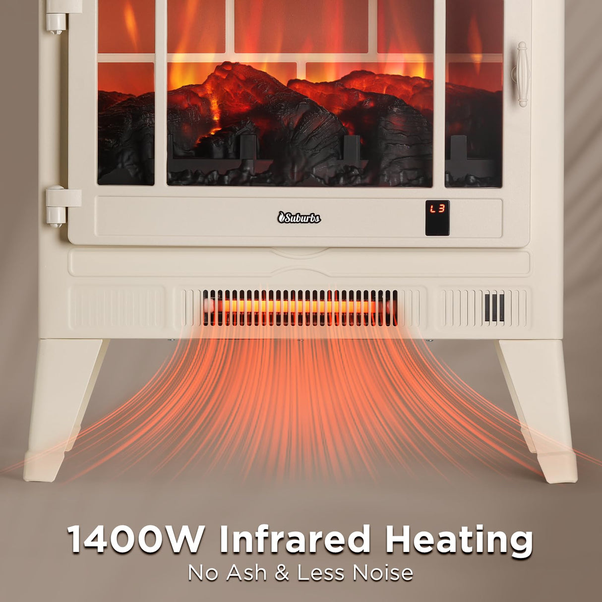 TURBRO Suburbs 25" WiFi Electric Fireplace Infrared Heater with Crackling Sound, Freestanding Fireplace Stove with Adjustable Flame Effects, Overheating Protection, Timer, Remote Control 1400W, Ivory TURBRO