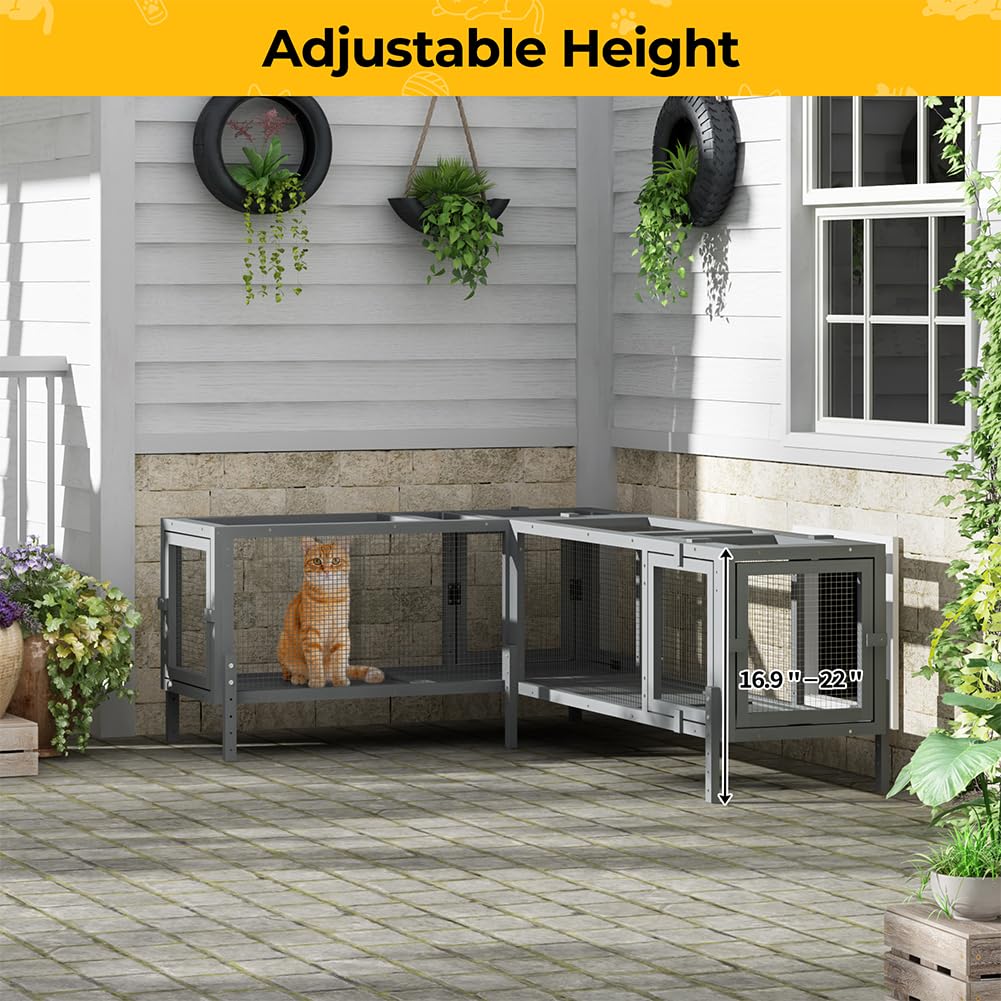 COZIWOW Wooden Cat Play Tunnel with Platforms | Configurable Window Catio | Multi-Combination Extendable Cat Run for Indoor/Outdoor Use | Small Pet Play Enclosure COZIWOW