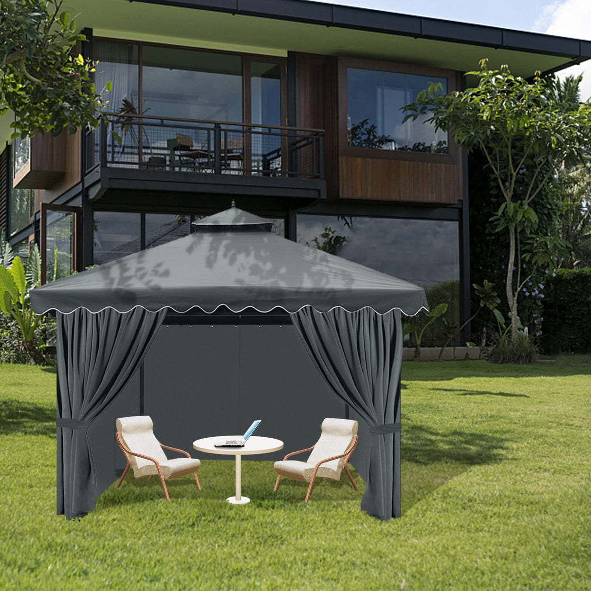 Gazebo Universal Replacement Privacy Curtain, 10'X12' Gazebo Curtains Outdoor Waterproof, 4-Panels Sidewall Curtains with Zipper for Patio, Garden and Backyard (Only Curtains, 10'x12', Grey) Tngan