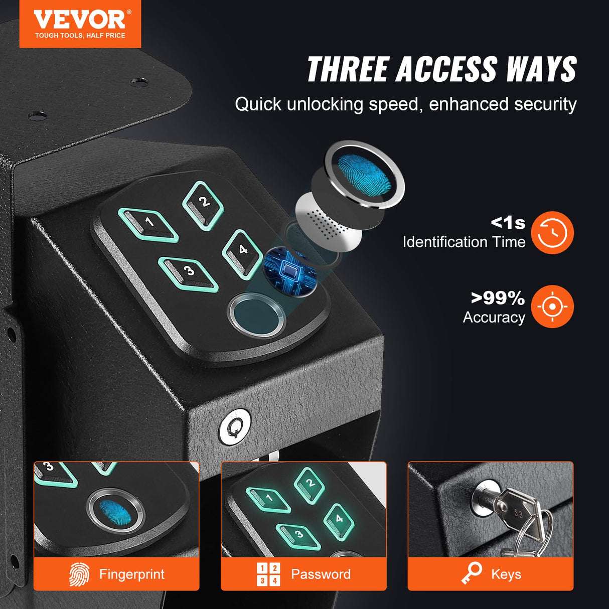 VEVOR Mounted Gun Safe for Pistols, Biometric Gun Safe with Three Quick Access Ways of Fingerprints, Passwords and Keys, Handgun Safe for 1 Pistol for Home, Bedside, Nightstand, Wall VEVOR