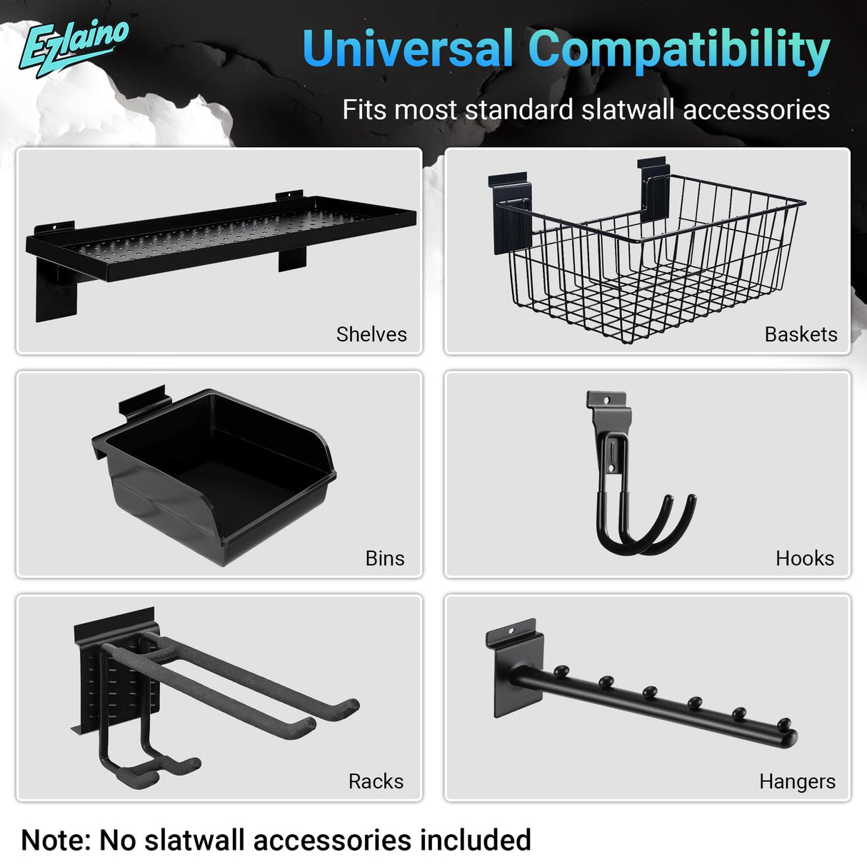Ezlaino Slatwall Panel 4FT x 4FT, PVC Slat Wall Storage System, Waterproof, Durable& Easy to Install, Compatible with Most Hooks, Ideal for Garage Storage & Home Decoration, White Ezlaino