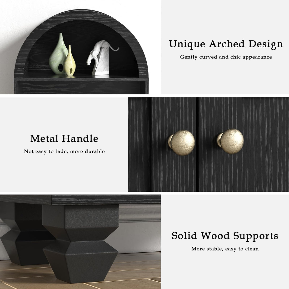 Giluta 71" Tall Arched Bookshelf Two Doors 5-Tier Storage Display Cabinet with Open Display Shelf & Drawer, Black Kitchen Pantry Cabinet for Living Room, Dining Room Giluta