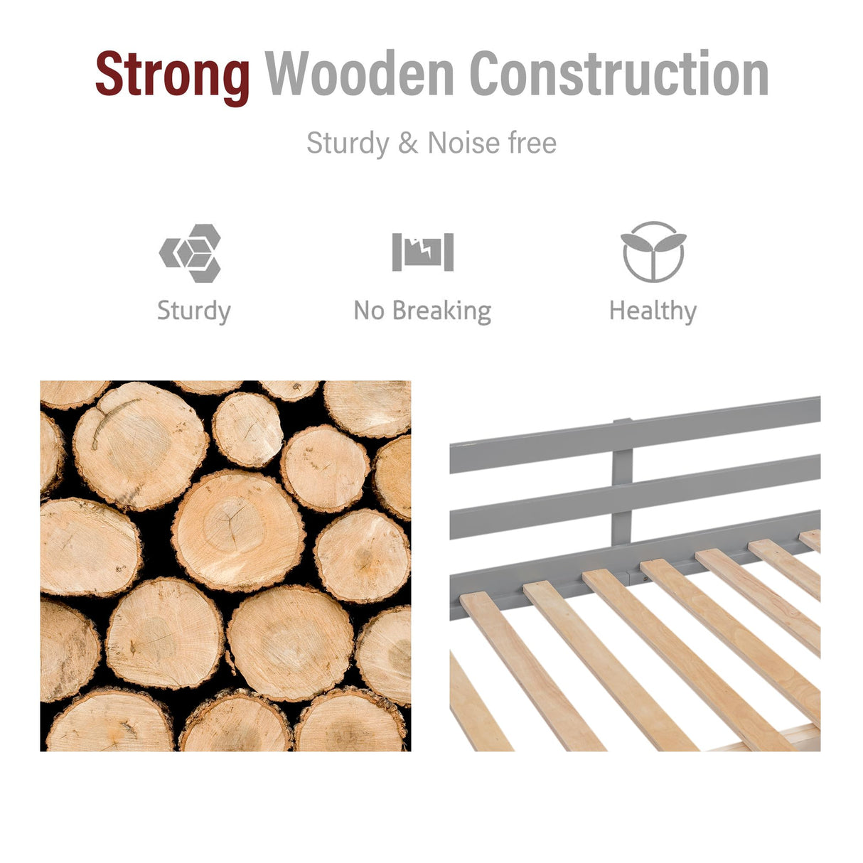 Merax Grey Low Loft Bed with Convertible Ladder and Full Guardrail, No Box Spring Needed Merax