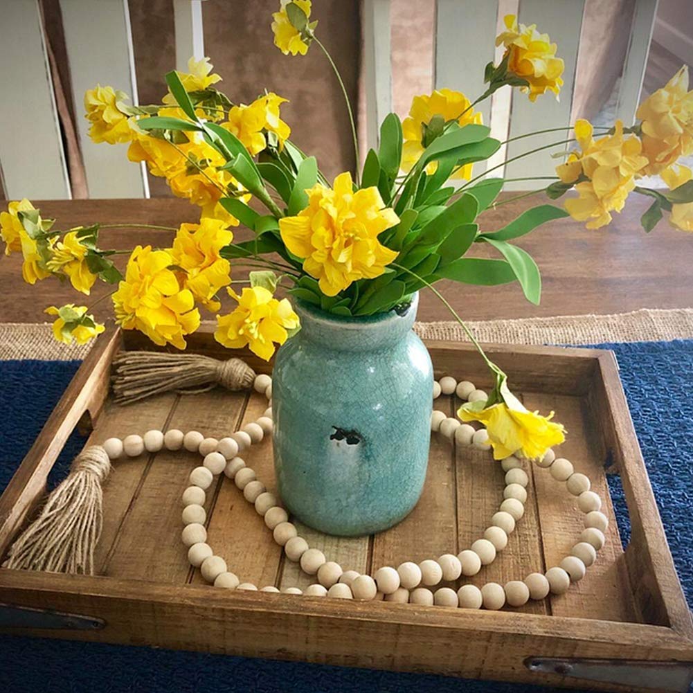 LSKYTOP 58 Inches Wood Bead Garland,Wooden Beads with Tassel,Farmhouse Beads Rustic Prayer Beads Boho Beads for Farmhouse Tiered Tray Coffee Table Mantel Decor (2 Pack) LSKYTOP