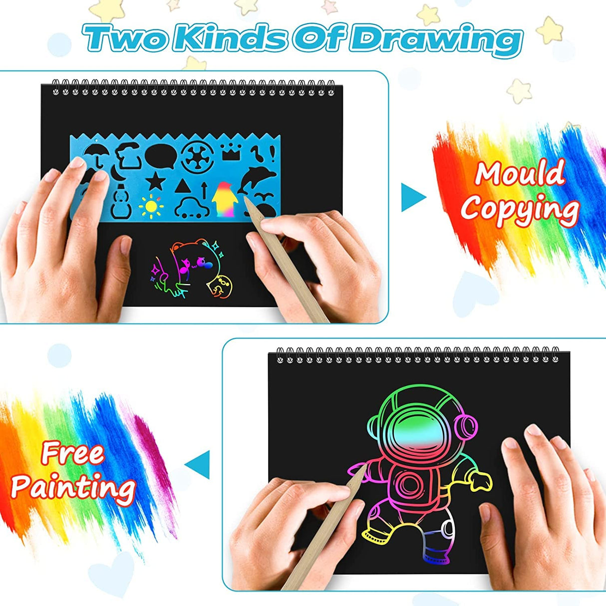 Smasiagon Scratch Paper Art Set for Kids: 2 Pack Scratch Off Arts Crafts Graduation Gifts for Kids Ages 3-12 Girls Boys Students Teens School Classroom Prizes Birthday Party Favor Games DIY Activity Smasiagon