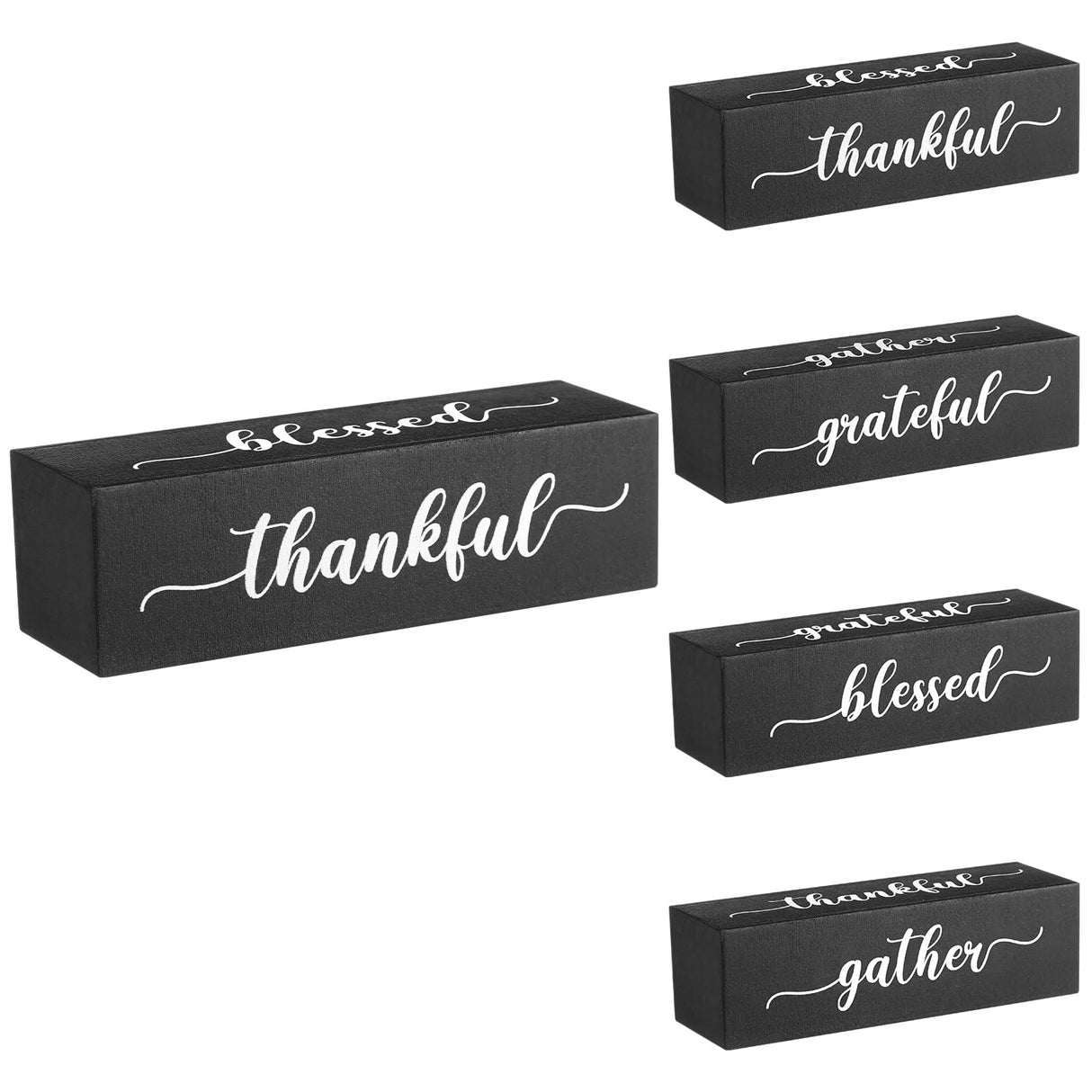 Jetec Four Sided Inspirational Block Sign Rustic Wooden Blessed Gather Thankful Grateful Sign Tabletop Block Decor for Office Home Farmhouse Tabletop, Bookshelf, Tiered Tray Decor (Black) Jetec