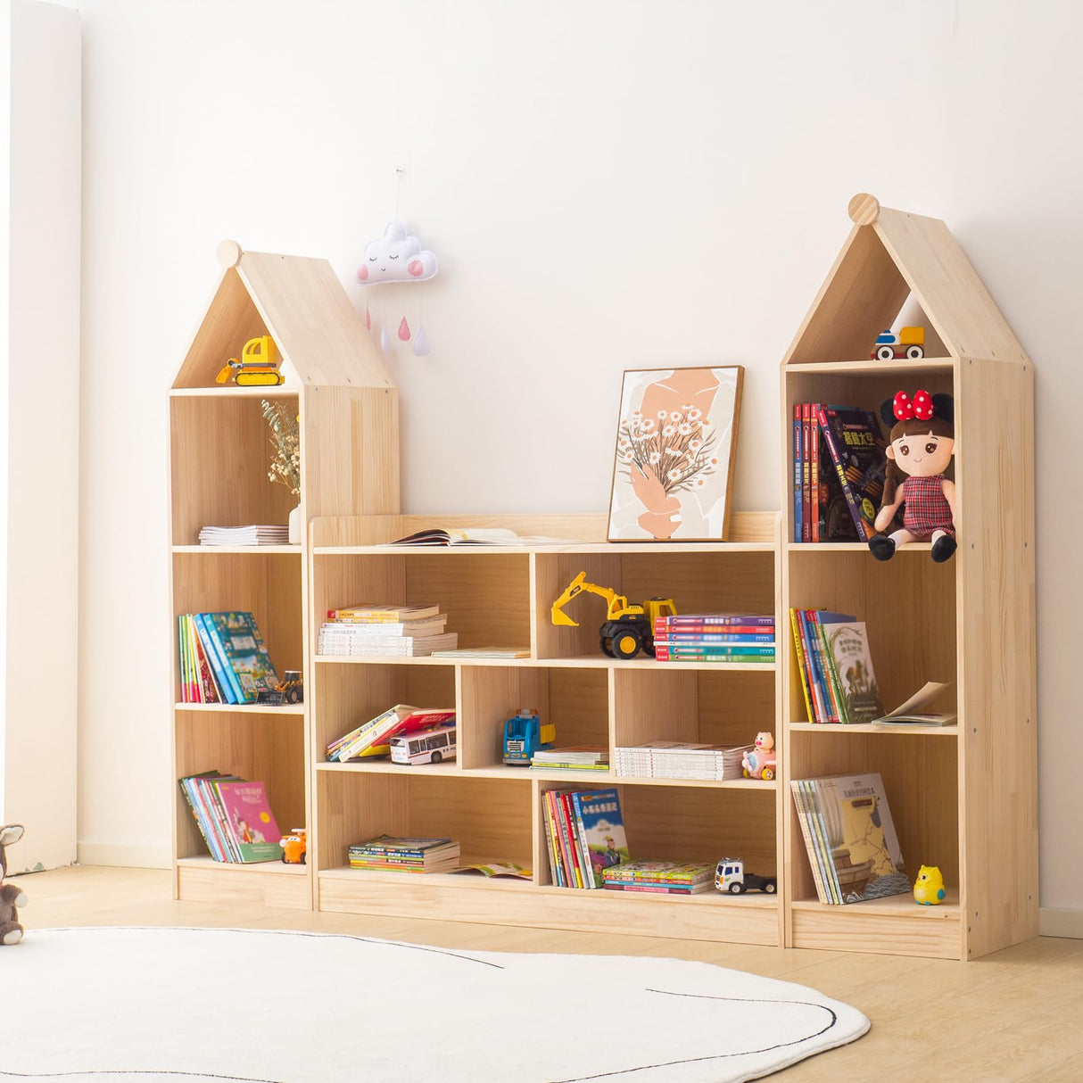 ChubanCraft 3-Tier 7-Compartment Wooden Storage Cabinet for Kids - Natural Finish Classroom Organizer ChubanCraft