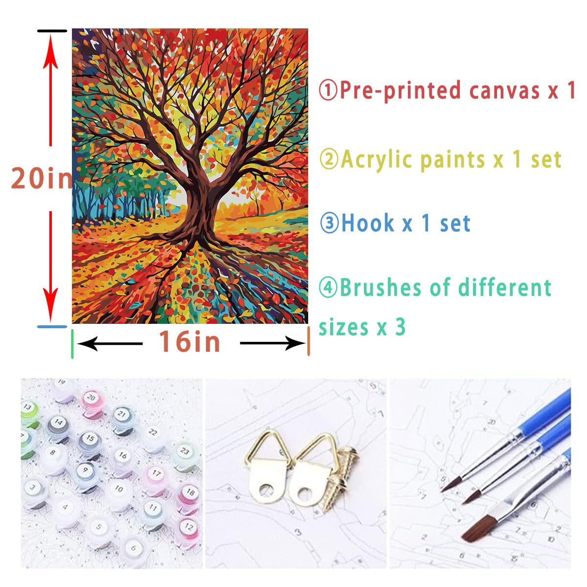 Tree of Life Paint by Numbers Kit for Adults Beginner Fall Tree Adult Paint by Number Kits On Canvas Adults' Paint-by-Number Kits DIY Oil Painting Kits for Gifts Home Wall Decor 16x20 Inch Lovepefe